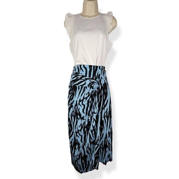 Top Shop Blue Zebra Print Faux Wrap Skirt Size 10 - Picture 1 of 5